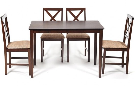Обеденный комплект эконом Хадсон (стол + 4 стула)/ Hudson Dining Set, cappuccino (темный орех)