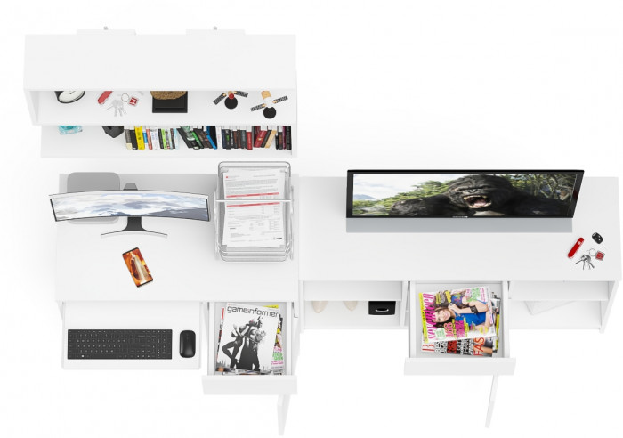 Мори Стол компьютерный МС-1 правый + Тумба МТВ1204.1 + Полка 900, цвет белый, ШхГхВ 210,4х50х209,6 см., НЕ универсальная сборка