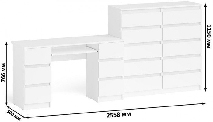 Мори Стол компьютерный МС-2 + Комод МК1200.10, цвет белый, ШхГхВ 255,8х50х115 см., универсальная сборка