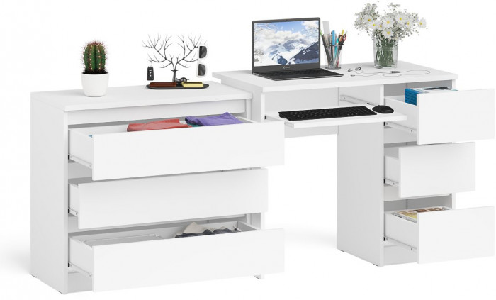 Мори Стол компьютерный МС-6 правый + Комод МК800.1, цвет белый, ШхГхВ 170,4х50х76,6 см., выдвижные ящики справа, НЕ универсальная сборка