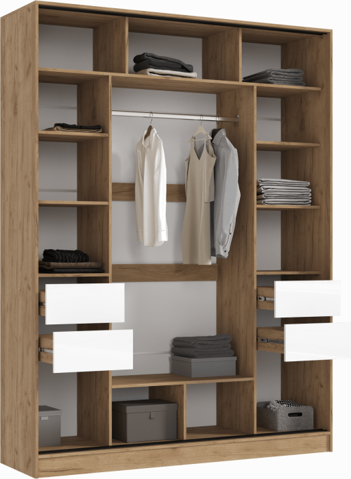 Модульная прихожая Роджина, комп.4 (Белый глянец, Дуб Крафт Золотой)