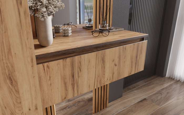 Тумба с зеркалом с прихожей Норд, Дуб крафт (Кромка ВЕНГЕ)