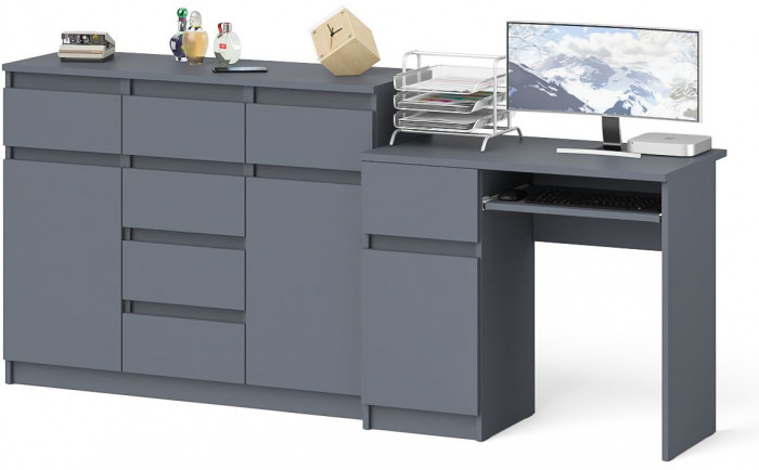 Мори Стол компьютерный МС-1 левый + Комод МК1200.4, цвет графит, ШхГхВ 210,4х50х94 см., выдвижной ящик слева, НЕ универсальная сборка