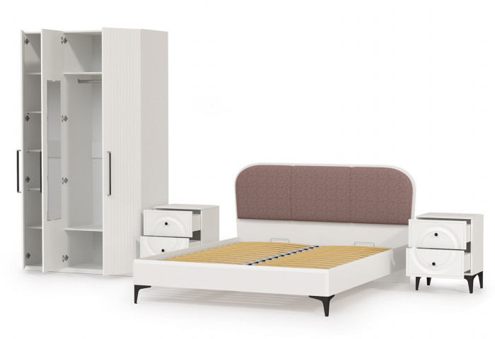 Валенсия Спальня № 34, цвет ЛДСП белый шагрень/МДФ белый шагрень/ткань велутто 19, ортопед есть, сп. м. 1600х2000 мм., б/м