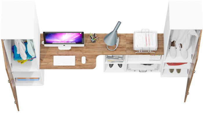 Лидер-8 Пенал МД 23Б + Стол + Пенал 21Б, белый шагрень/крафт золото