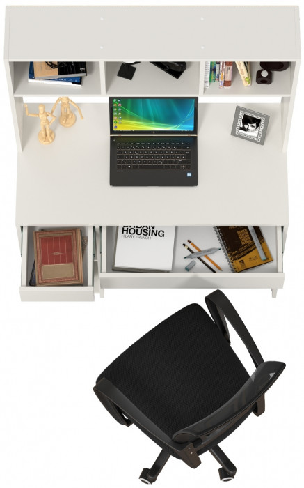 Стол компьютерный Комфорт 12.77F + кресло 103 чёрное, цвет белый шагрень, ШхГхВ 100х49,8х147 см., универсальная сборка