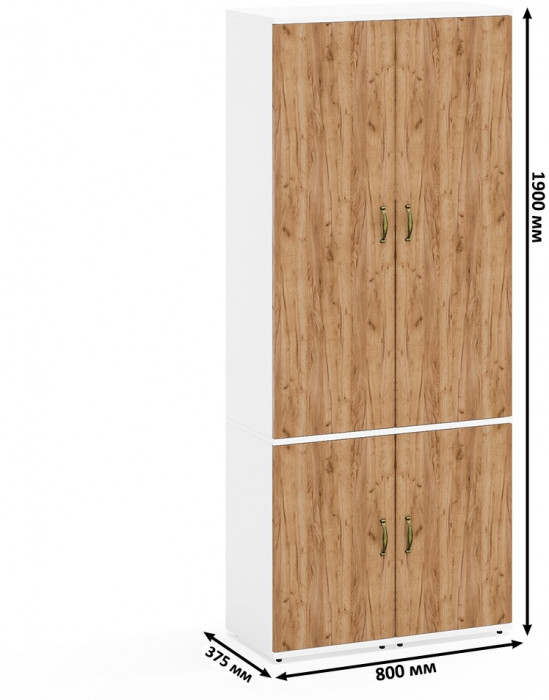 Лидер-8 Пенал МД 21Б 2 шт., цвет белый шагрень/крафт золото, ШхГхВ 80х37,5х190 см., универсальная сборка