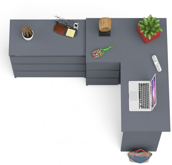 Мори Стол компьютерный МС-16 левый + Комод МК800.1, цвет графит, ШхГхВ 204,8х84,9х76,6 см., выдвижные ящики слева, НЕ универсальная сборка