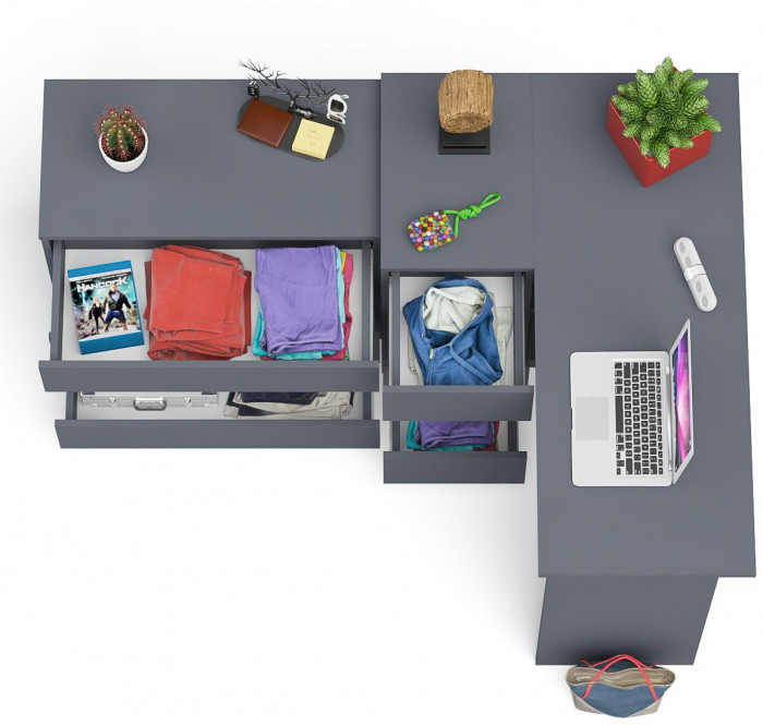 Мори Стол компьютерный МС-16 левый + Комод МК800.1, цвет графит, ШхГхВ 204,8х84,9х76,6 см., выдвижные ящики слева, НЕ универсальная сборка