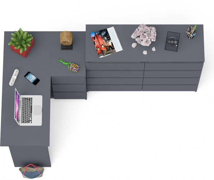 Мори Стол компьютерный МС-16 правый + Комод МК1200.8, цвет графит, ШхГхВ 244,8х84,9х94 см., выдвижные ящики справа, НЕ универсальная сборка