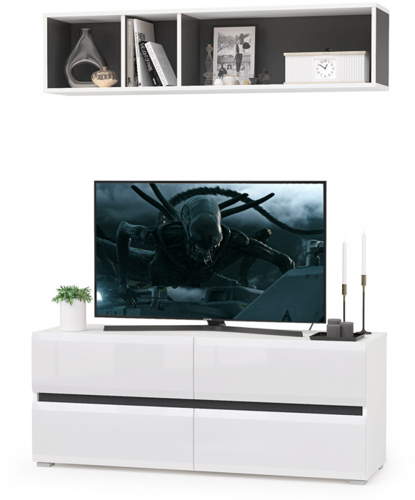 Сидней Комплектация № 001, корпус белый/чёрный/фасады МДФ белый глянец