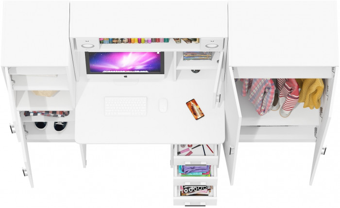 компьютерный стол С-МД-СК9+Пенал С-МД-СК9П+Шкаф С-МД-СК9Ш, белый шагрень