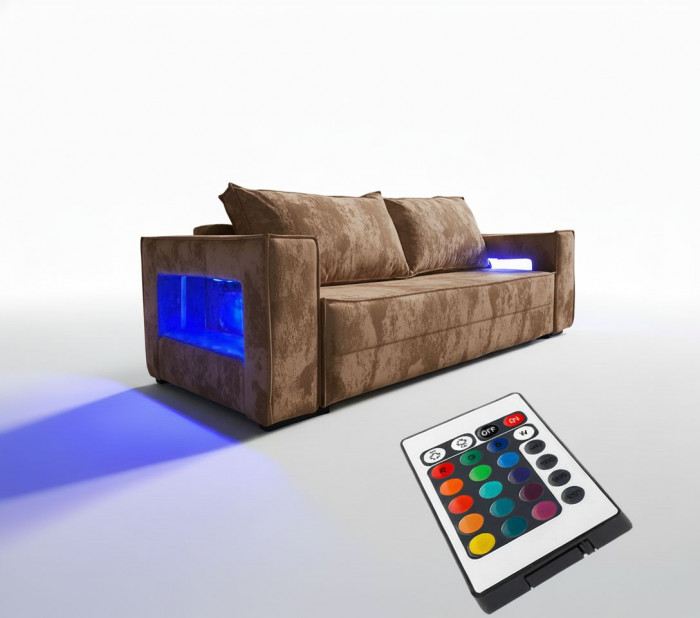 Диван-кровать Лофт Люкс Плюш с подсветкой, еврокнижка, пружинный блок, 140х195, коричневый