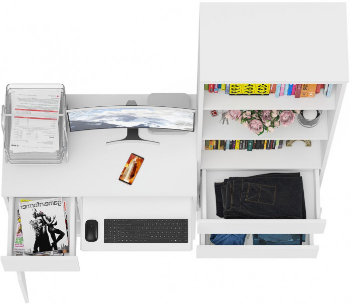 Мори компьютерный стол МС-1 левый + Стеллаж МСТ600.3, белый