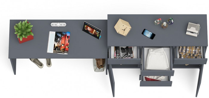 Мори Стол письменный МСП1200.1 + Комод МК1200.4, цвет графит, ШхГхВ 240,8х50х94 см., универсальная сборка