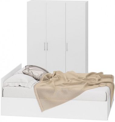 Спальня Стандарт 1-1600, цвет белый, ШхГхВ 163,5х203,5х70 + 135х52х200 см., сп.м. 1600х2000 мм., без матраса, основание есть