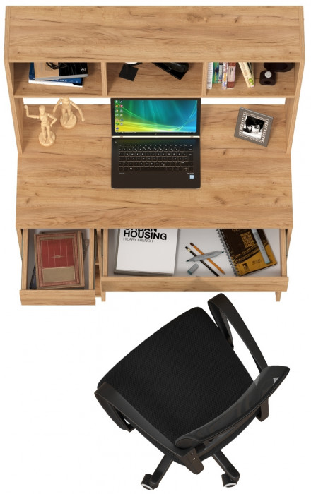 Стол компьютерный Комфорт 12.77F + кресло 103 чёрное, цвет дуб крафт золотой, ШхГхВ 100х49,8х147 см., универсальная сборка