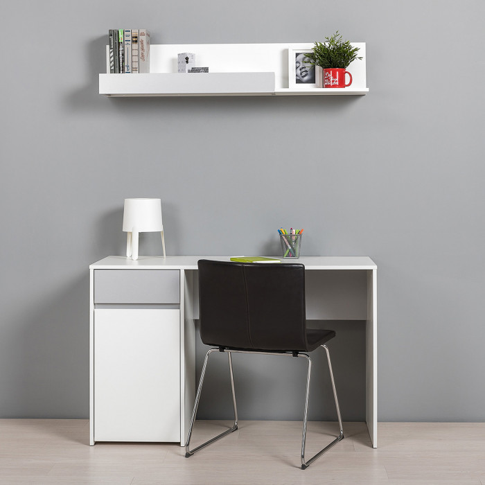 Торонто 12.149 Стол + 16.475 Полка, цвет белый шагрень/стальной серый, ШхГхВ 120х53,1х150 см., универсальная сборка