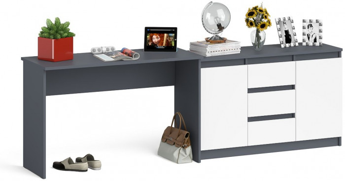 Мори письменный стол МСП1200.1 + Комод МК1200.3, графит/белый