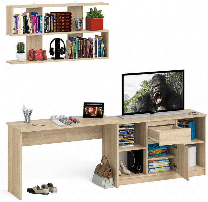 Мори письменный стол МСП1200.1 + Тумба МТВ1204.1 + Полка 1200, дуб сонома