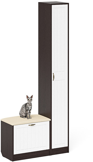 Прихожая П-6 Компоновка № 19, венге/фасады МДФ белое дерево фрезеровка прованс