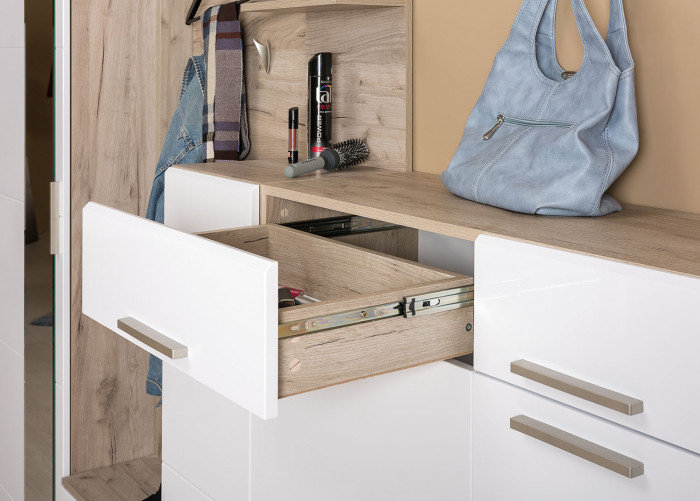 Лайн Прихожая № 09, дуб крафт серый/фасады МДФ белый глянец