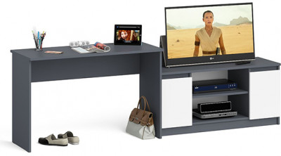 Мори письменный стол МСП1200.1 + Тумба МТВ1200.1, графит/белый