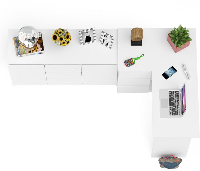 Мори Стол компьютерный МС-16 левый + Комод МК1200.3, цвет белый, ШхГхВ 244,8х84,9х76,6 см., выдвижные ящики слева, НЕ универсальная сборка