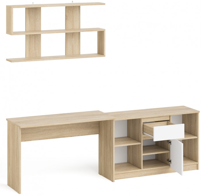 Мори письменный стол МСП1200.1 + Тумба МТВ1204.1 + Полка 1200, дуб сонома/белый