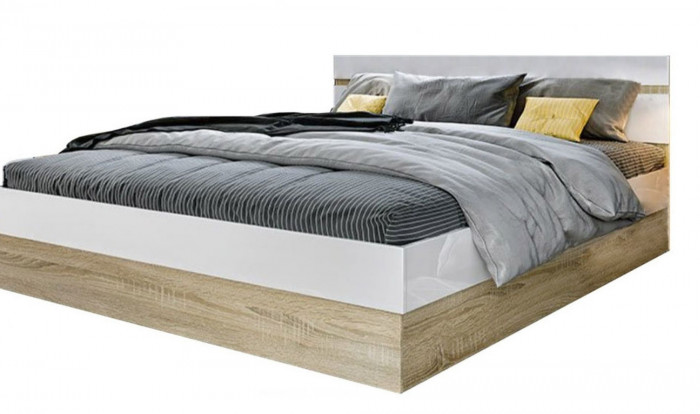 Ким Кровать с подъемным механизмом 140 (Белый глянец, Дуб Сонома)