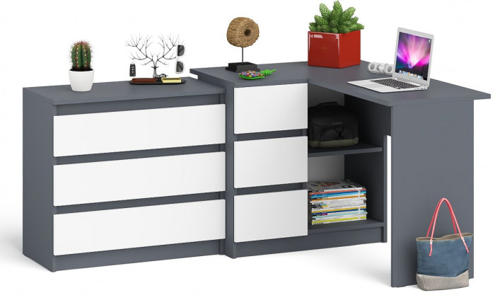 Мори компьютерный стол МС-16 левый + Комод МК800.1, графит/белый