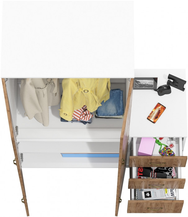 Лидер-8 Шкаф МД 19Б + Тумба МД 3.16, цвет белый шагрень/крафт золото, ШхГхВ 120х50х190 см., универсальная сборка