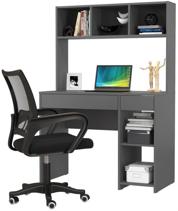 Стол компьютерный Комфорт 12.77F + кресло 103 чёрное, цвет тёмно-серый, ШхГхВ 100х49,8х147 см., универсальная сборка
