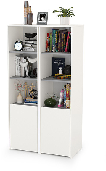 Торонто 13.13 Шкаф комбинированный + 13.13 Шкаф комбинированный, цвет белый шагрень/стальной серый, ШхГхВ 80х40,3х149,7 см., универсальная сборка