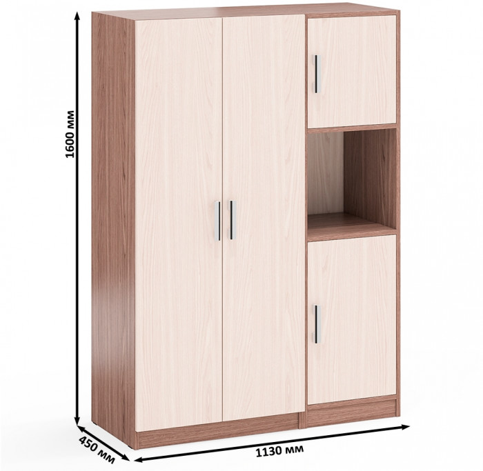 Шкаф С-МД-СК9Ш+Пенал С-МД-СК9П, цвет ясень шимо светлый/ясень шимо тёмный, ШхГхВ 113х45х160 см., универсальная сборка