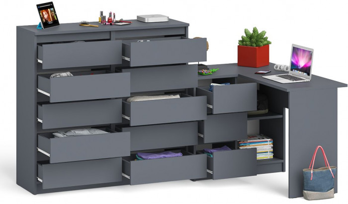 Мори компьютерный стол МС-16 левый + Комод МК1200.10, графит