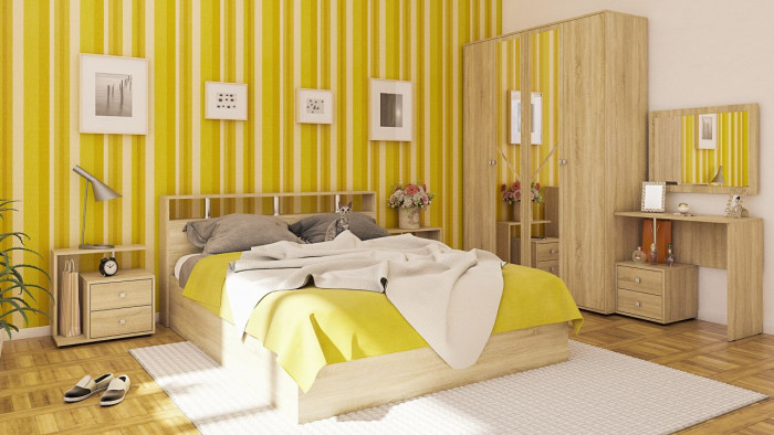 Камелия Кровать 1600, цвет дуб сонома, ШхГхВ 163,5х217х78,2 см., сп.м. 1600х2000 мм., без матраса, основание есть