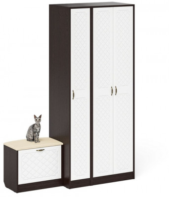 Прихожая П-6 Компоновка № 45, венге/фасады МДФ белое дерево фрезеровка ромб