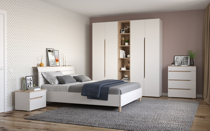 Муссон 11.41 Кровать БЕЗ ортопеда, цвет белый/дуб эндгрейн элегантный, ШхГхВ 165,6х221,7х103 см., сп. м. 1600х2000 мм., б/м, б/о