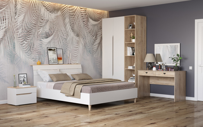 Муссон 11.41 Кровать БЕЗ ортопеда, цвет белый/дуб эндгрейн элегантный, ШхГхВ 165,6х221,7х103 см., сп. м. 1600х2000 мм., б/м, б/о