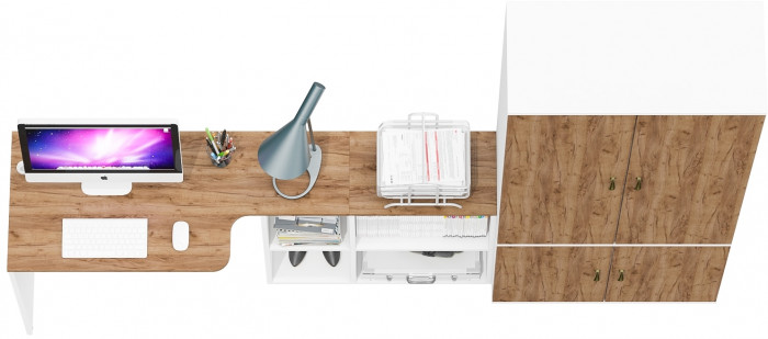 Лидер-8 Стол + Шкаф МД 20Б, белый шагрень/крафт золото