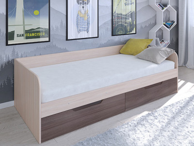 Кровать Астра одноярусная Дуб молочный/Дуб Шамони