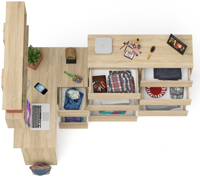 Мори компьютерный стол МС-16 правый + Комод МК1200.10 + Полка 1200, дуб сонома