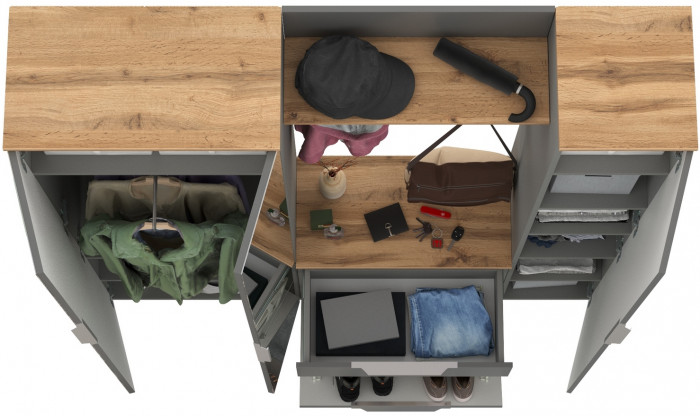 Октава Прихожая 15-123Н, серый графит/дуб крафт золотой/фасады МДФ серый графит