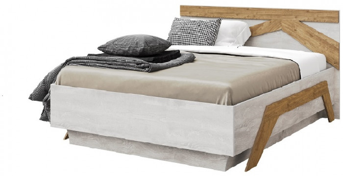 Кровать 140х200 "Скандинавия" с подъемным основанием - Бетон пайн светлый/Дуб наварра