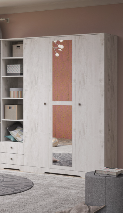 Шкаф 3-х дверный с зеркалом "Атланта" - Бетон пайн светлый