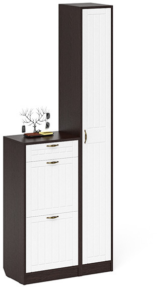 Прихожая П-6 Компоновка № 22, цвет венге/фасады МДФ белое дерево фрезеровка прованс, ШхГхВ 80х35х210 см., универсальная сборка