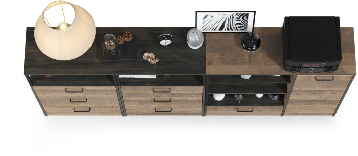 Трувор 13.307.01 Комод + 13.307.02 Комод с ящиками + 13.307.02 Комод с ящиками, цвет дуб гранж песочный/интра, ШхГхВ 241х37х106,9 см., ун. сб.