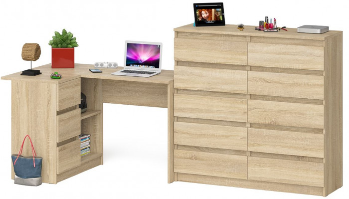 Мори компьютерный стол МС-16 левый + Комод МК1200.10, дуб сонома