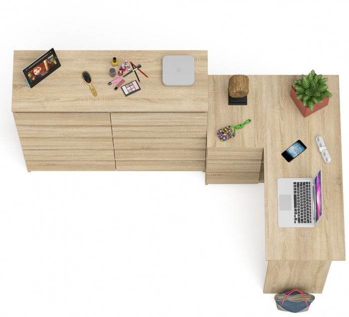 Мори компьютерный стол МС-16 левый + Комод МК1200.10, дуб сонома